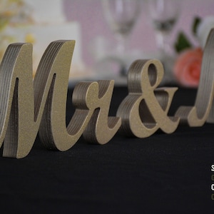 Glitter Dust Champagne Mr & Mrs wooden sign Sweetheart table Wedding Mr and Mrs Wood Wedding Decoration,Glitter,Glitter Mr and Mrs image 1