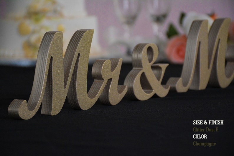 Glitter Dust Champagne Mr & Mrs wooden sign Sweetheart table Wedding Mr and Mrs Wood Wedding Decoration,Glitter,Glitter Mr and Mrs image 1