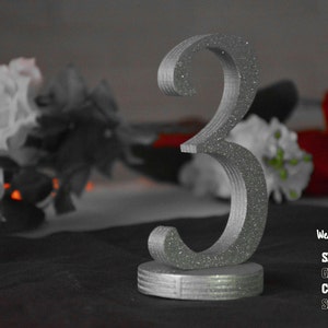 Silver Table Numbers, Silver Glitter Table Number, Silver Wedding