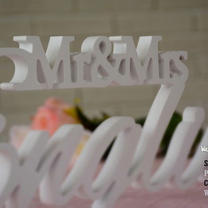 Custom Made Mr & Mrs Family Name Sign For Your Sweetheart Table. Available DIY, Painted, Glittered. Unique One Piece Wooden Sign. image 3
