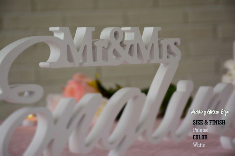 Custom Made Mr & Mrs Family Name Sign For Your Sweetheart Table. Available DIY, Painted, Glittered. Unique One Piece Wooden Sign. image 3