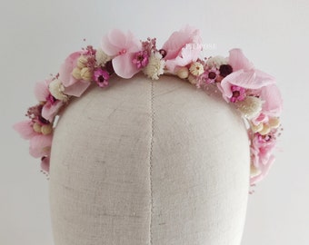 Pink flowers wedding hair, Floral Headband, Flower hair wreath, Hydrangea headband, Wedding headband, Floral accesories weddding