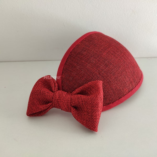 Capota de yute ecologico rojo, Capota para niñas, Tocado niñas con lazo, Tocado vintage para mujer, Tocado invitadas de boda.