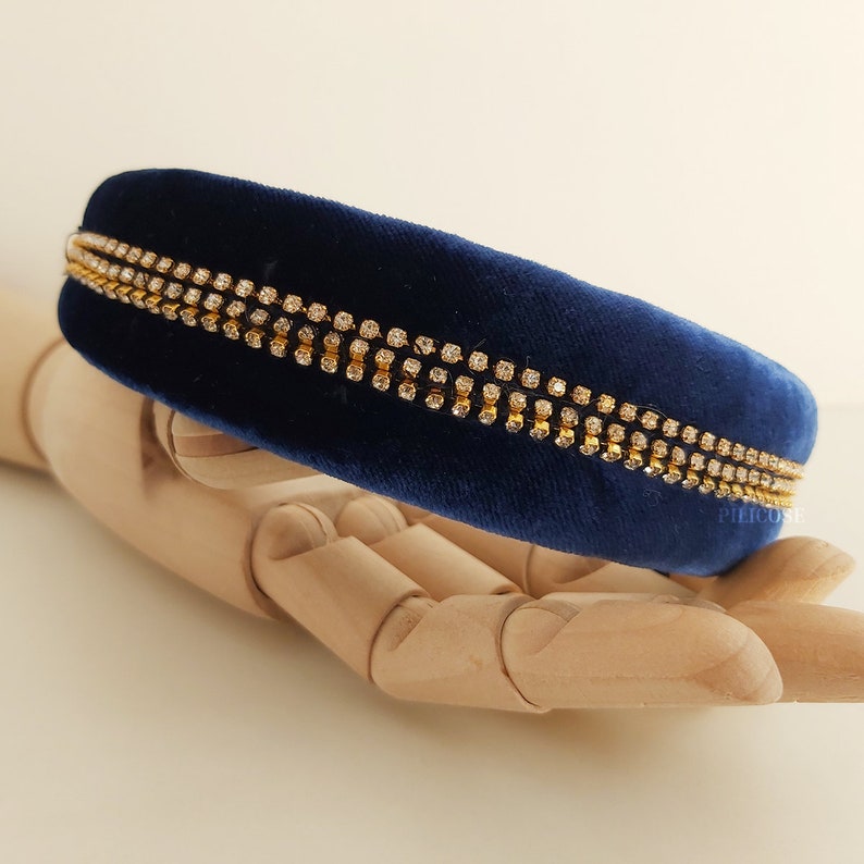 Padded Velvet Headband Aliceband Navy Blue Velvet Headband Etsy