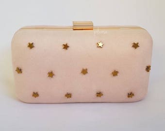 Rose Clutch with golden stars, Wedding Guest handbag