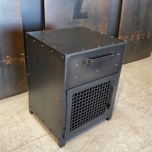 Owsley Steel Nightstand with Hand-Rubbed Patina, Industrial Style