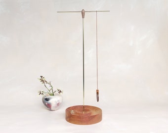 Turned Wood and Brass Jewellery Stand — tall