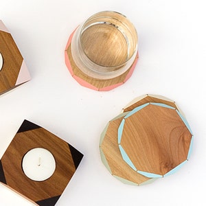 Faceted wooden coasters x4 pastels image 3