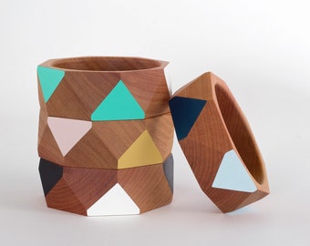 Wide wooden bangle faceted