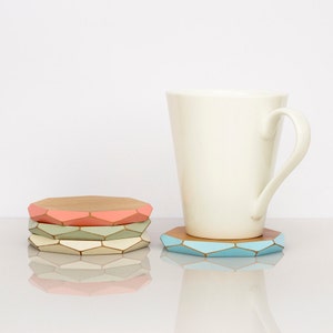 Faceted wooden coasters x4 pastels image 1