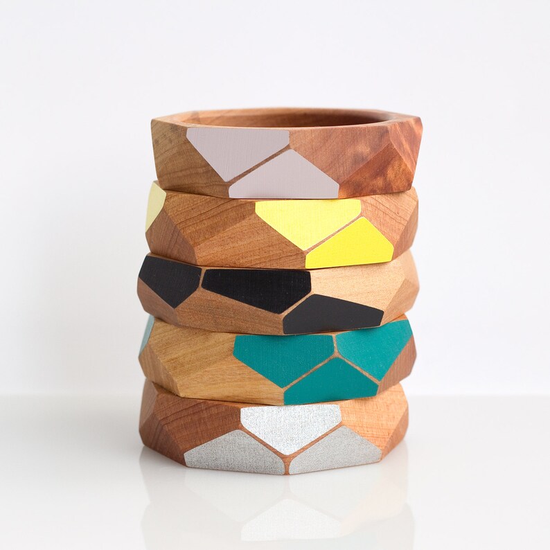 Faceted Wooden Bangle Medium image 1