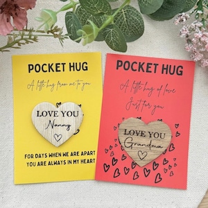 NAN POCKET HUG - Heart shaped - Nanny Gift - Oak 4cm - Letterbox Gift - Best Grandma - Love you nanny - Can be personalised