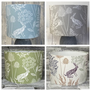 HARE DRUM LAMPSHADE - For Ceiling or Table Lamp - Kielder Fabric - Green - Grey - Blue - Multi Colours - Made to Order - Cottage Style Home