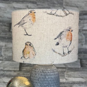 ROBIN Drum Shade, For a Ceiling or a Lampstand, Made to Order, Bird Lampshade, Dawn Chorus, Christmas Decor