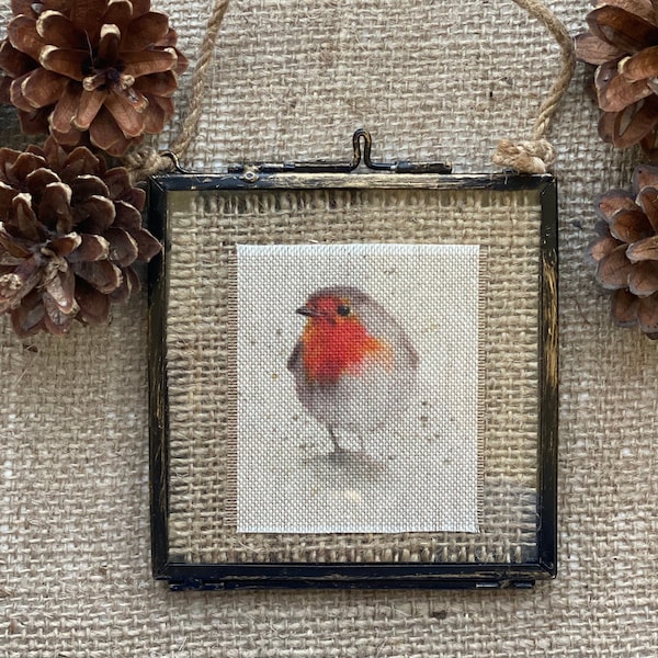 ROBIN Picture Frame, Robin Artwork, Glass and Metal Frame, Christmas Gift, Hanging Picture Frame