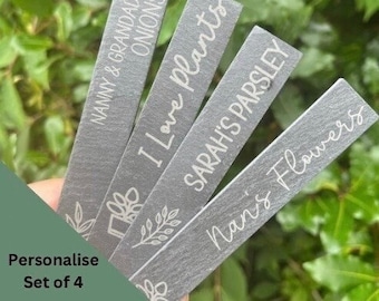 PERSONALISED PLANT MARKERS - Set of 4 - Laser Engraved Slate - Garden Markers - Gift for Plant Lovers - Gift for Gardeners