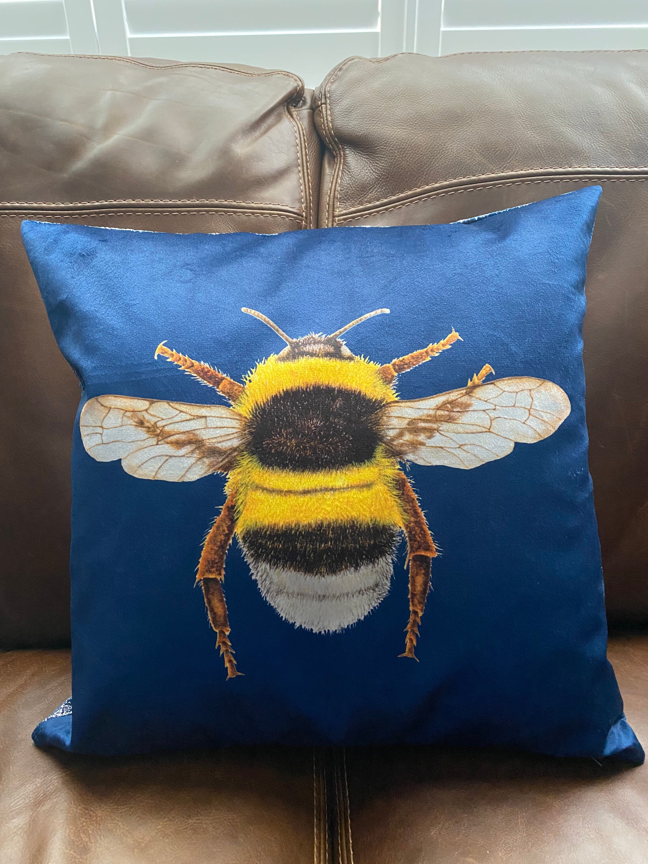 Bee Cushion Navy Blue Velvet Zipped Etsy