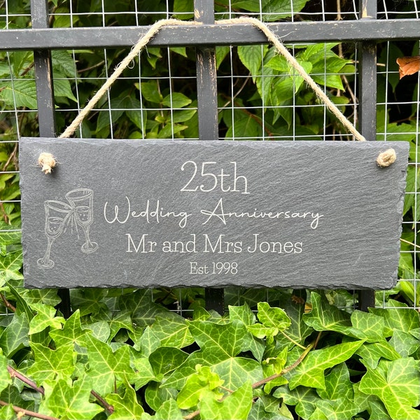 ANNIVERSARY SLATE SIGN - For Couple - Personalised Keepsake - 25th Wedding Anniversary Gift - Silver Anniversary