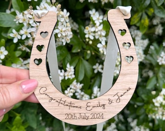 Personalised Wedding Horseshoe Gift: Engraved Oak Veneer, Good Luck Charm