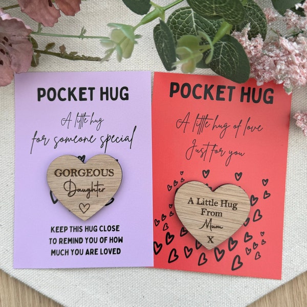 DAUGHTER POCKET HUG - Heart shaped - Daughter Gift - Oak 4cm - Letterbox Gift - Gorgeous Daughter - Little Hug from Mum