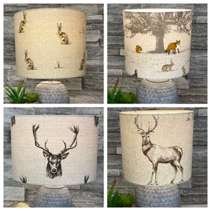 Drum lampshade, Ceiling Shade or Lamp Shade, Made to Order, Fabric, Hare, Stag, Country, 20cm, 25cm, 30cm, 35cm, 40cm