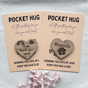 PET POCKET HUG - Pet Memory - Pet Loss - Personalised - Letter Box Gift - Oak Wood Heart with card - Rainbow Bridge