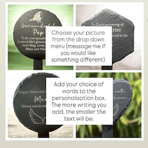 choose your picture from the drop-down menu. Please message me if you would like a different image. Add your choice of words to the personalisation box. The more words you add the smaller the writing will be.