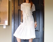 XS 1930s midi dress ivory silky silk rayon white high neck short sleeve extra small XXS 0 1 2 3 4 30 32 34 00 30s antique old worn frock
