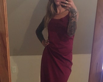 Sale 90s slip dress wine burgundy 1990s stretch stretchy grunge XS S M extra small medium made in USA bodycon made in USA knit tank maxi