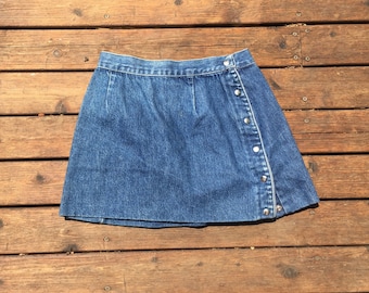 24/25 1960s mini skirt blue denim jean miniskirt short high waist mod rock n roll rocker hippie Woodstock era 25 26 XS extra small to small