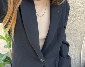 Sale Dkny jacket blazer black 100 wool gabardine 4 XS S M the extra small to medium Donna Karan New York American designer Hong Kong 90s