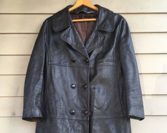 SALE 1960s thick leather coat dark brown chocolate cowhide cow hide top grain buttery soft topcoat jacket 60s 70s 1970s mod hippie rocker