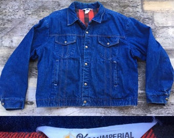 M/L 60s Flannel lined trucker jacket Key Imperial chore coat cotton  barn jacket dark blue lined lining denim indigo workwear work wear M L