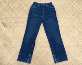SALE 27 Union made flannel lined dungarees LL Bean in USA America American made dark blue indigo hige high rise waist straight wide leg 27 S