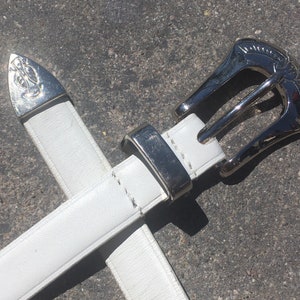 WYPRZEDAŻ Biały skórzany pasek westernowy lata 80. lata 80. lata 90. lata 90. ptak thunderbird orzeł kowboj S M L rozmiar średni duży 27 28 29 30 31 32 33 34 ritz