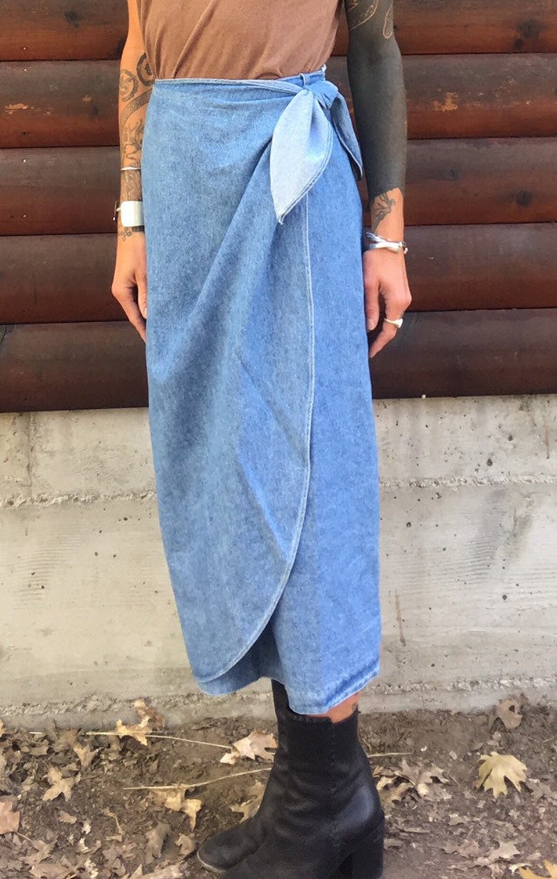 long denim wrap skirt