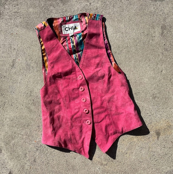 90s Suede vest hot pink xs s 1990s 80s 1980s Chia 