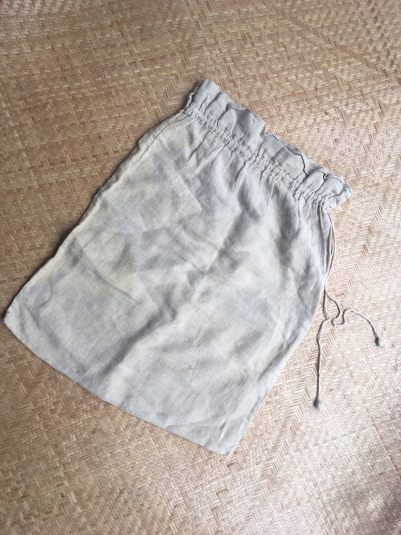 French linen bag antique drawstring big large handwoven storage bag natural handmade old travel handbag purse luggage gray beige crochet