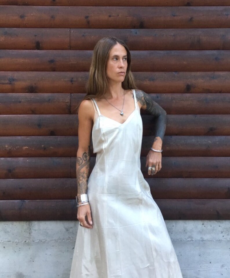 1940s slip dress taffeta 40s 30s 1930s S M small medium 34 36 beige ivory taupe maxi long dress minimal minimalist tan sleeveless handmade