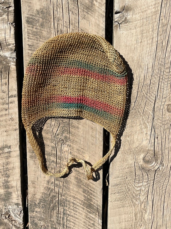 1970s crochet basket bag hobo sling tote - image 5