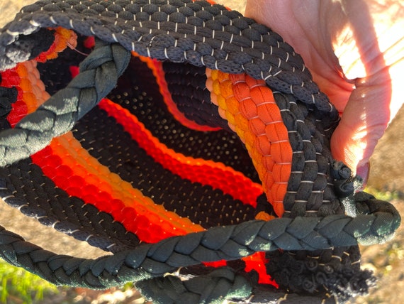 1970s mini bag handwoven woven black orange red s… - image 5