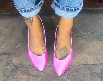 1980s satin heels bubblegum pink pointed toe pointy