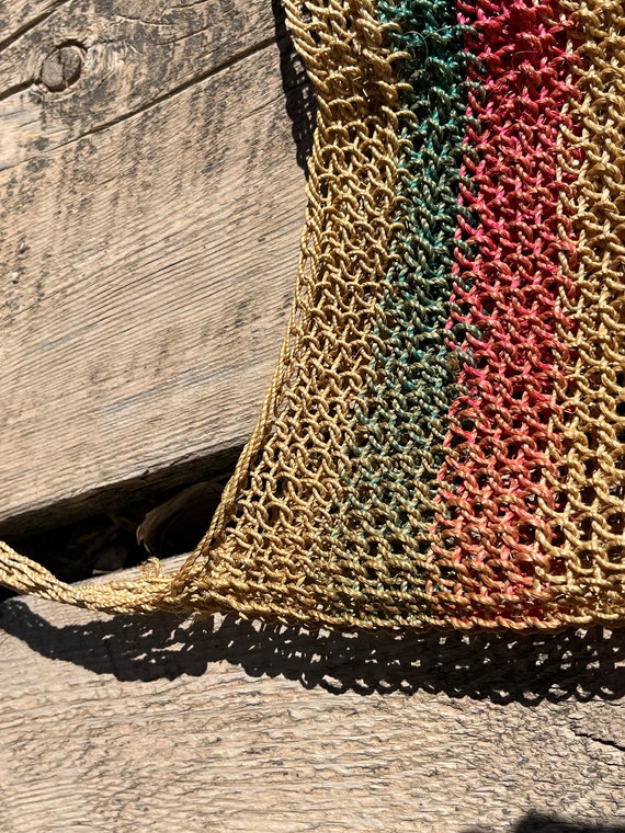 1970s crochet basket bag hobo sling tote - image 6
