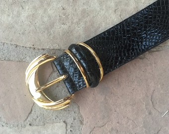 SALE Nina Ricci snake belt 80s 90s 1980s 1990s black gold patent leather S M small medium XS extra small Italy Italian 28 29 30 31 32 33