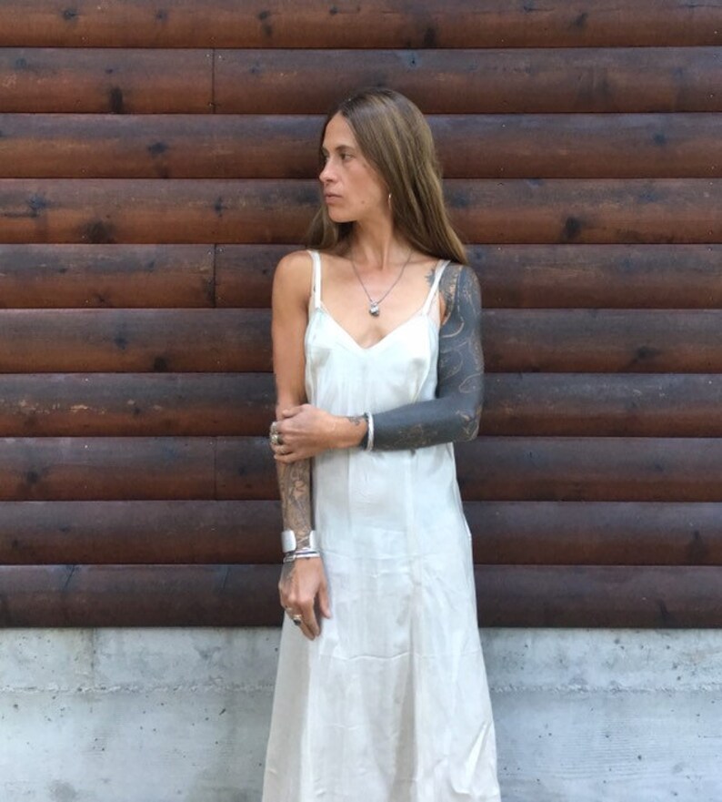 1940s slip dress taffeta 40s 30s 1930s S M small medium 34 36 beige ivory taupe maxi long dress minimal minimalist tan sleeveless handmade