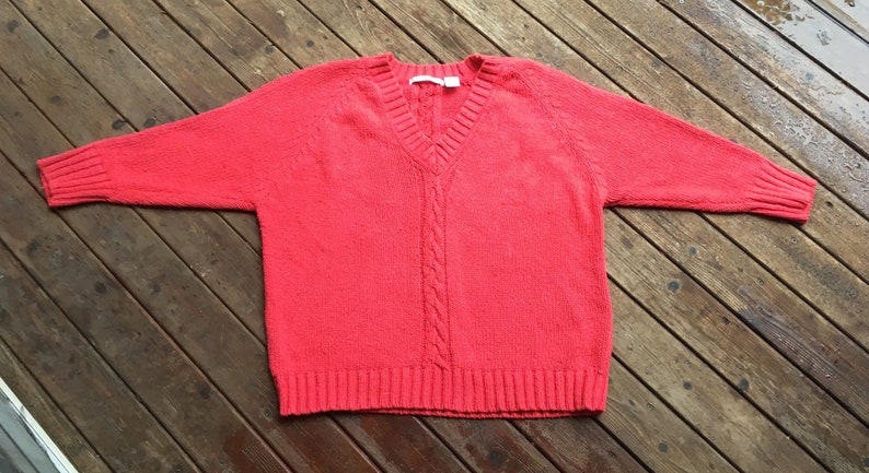 XSS Silk cotton boxy sweater 90s crop top cropped sweater XS S fuchsia hot pink coral silk blend heavyweight heavy thick warm winter 1990s