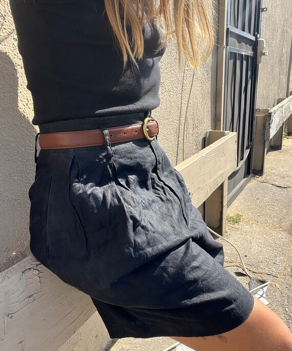 Sale 26 Linen shorts high waist pleated black rise lo… - Gem