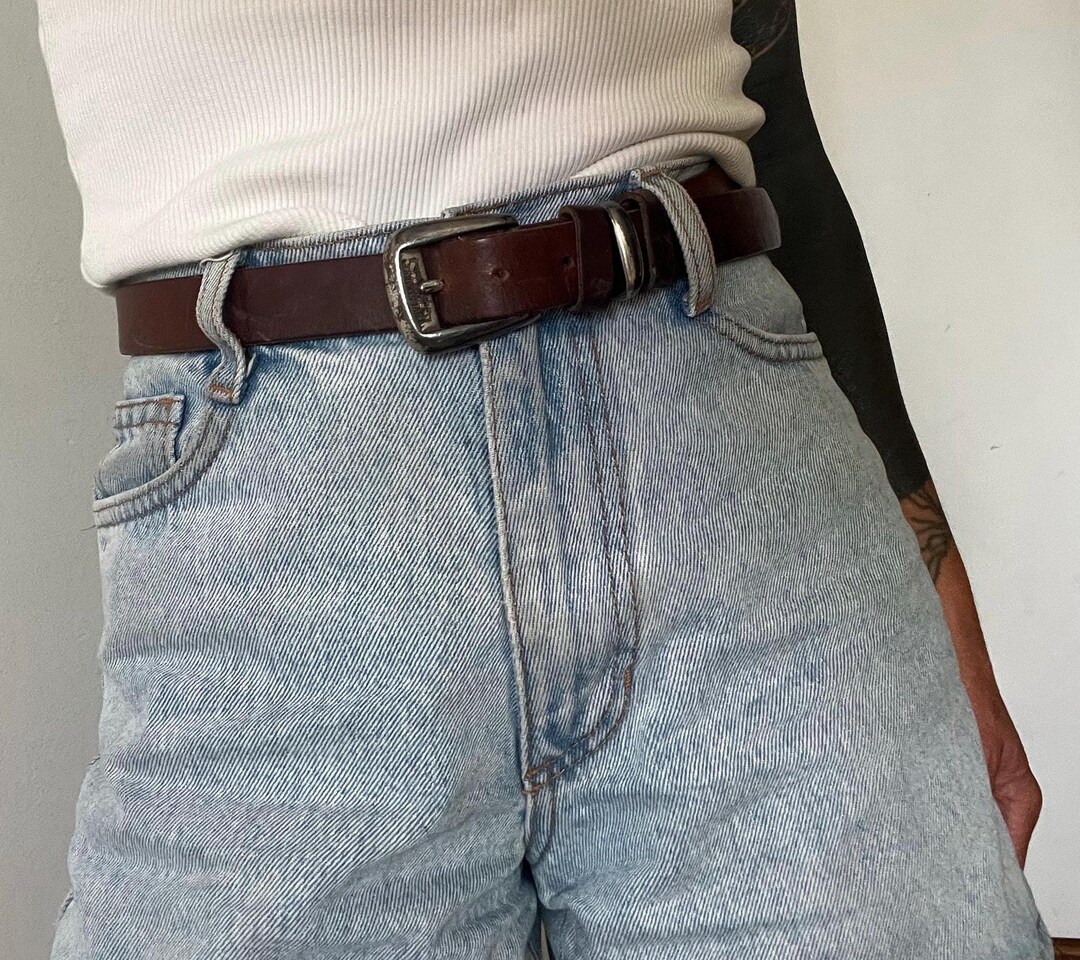 Levi's Vintage 90s Black Genuine Leather Silver Buckle Belt