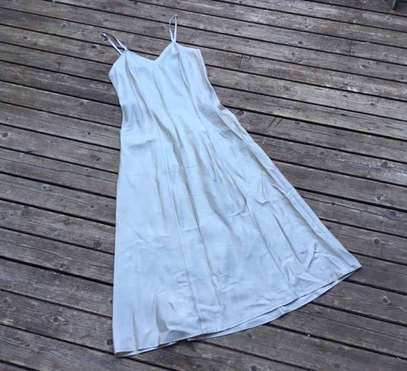 1940s slip dress taffeta 40s 30s 1930s S M small medium 34 36 beige ivory taupe maxi long dress minimal minimalist tan sleeveless handmade