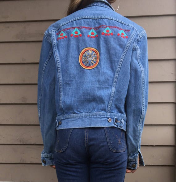 S in Extra America XS Sanforized 4 Worn Trucker USA Lee American 1 60s Jean Small Embroidered Made Etsy Hippie 1960s 0 Jacket 2 SALE Made Denim - 3